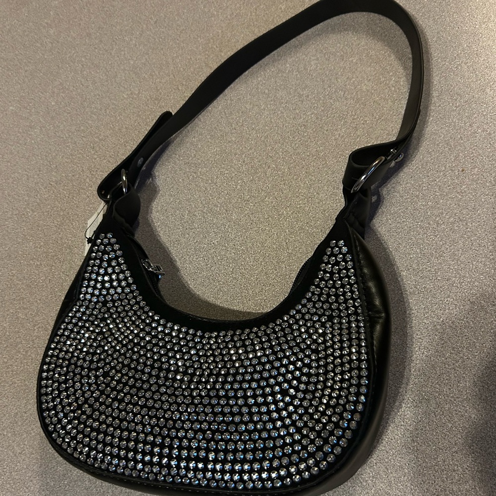 Black Silvertone Studded Handbag Purse No label Small NEW